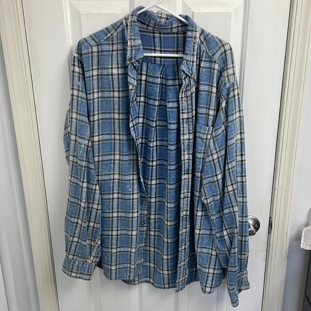 Blue unisex long sleeve flannel button down